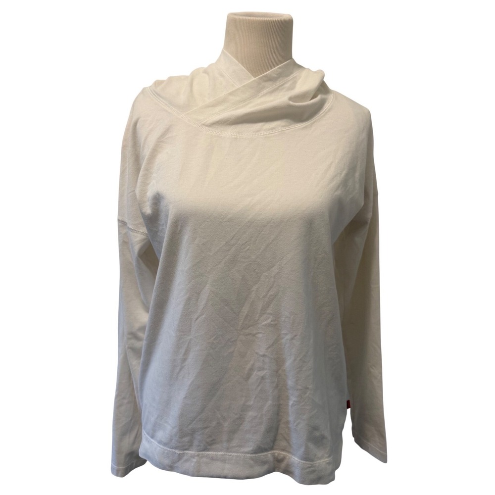 Dickies Mens Small Cream Hooded Long Sleeve Shirt Crossover Neck‎ Relaxed Fit S